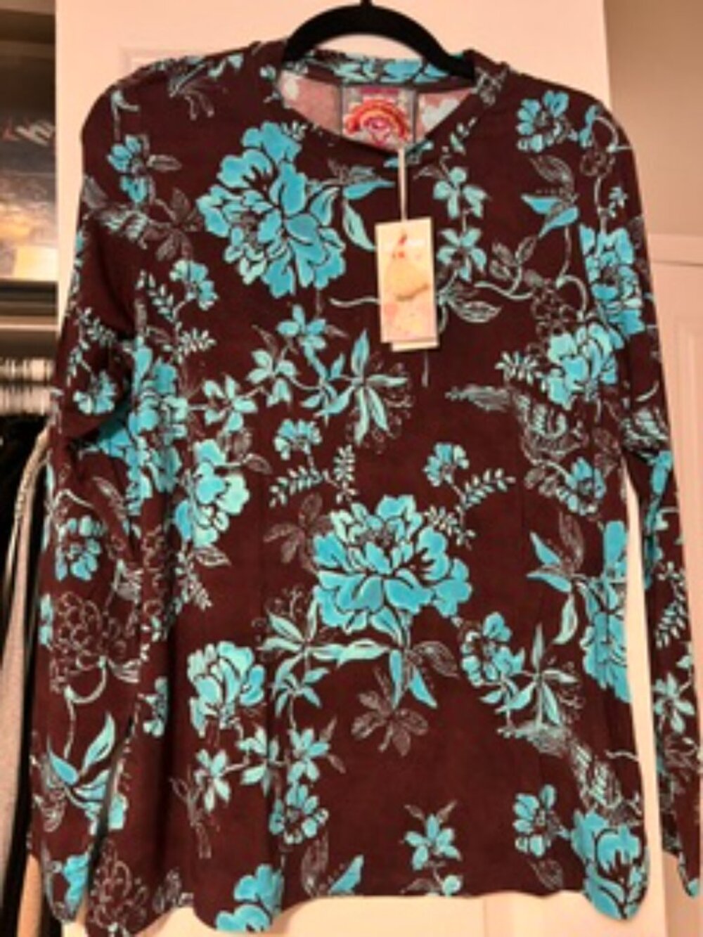 NWT Striking Johnny Was Brown/Blue Floral Long Sleeve Top Size Large